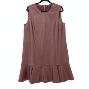 BCBGMaxAzria Shift Dress Women's Sz L Maroon Faux Leather Sleeveless Flounce Hem